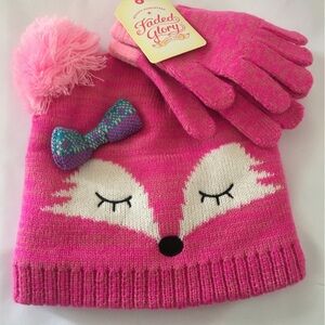 Fox Beanie & Glove Set, Pom Pom Ears, Fluffy Sherpa Lining, Soft
